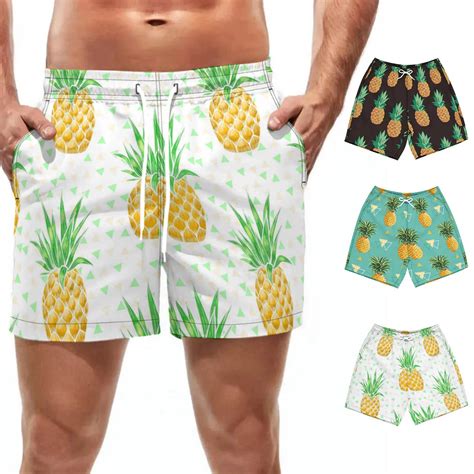Pineapple Print Quick Dry Summer Mens Siwmwear Beach Board Shorts Briefs For Man Swim Trunks