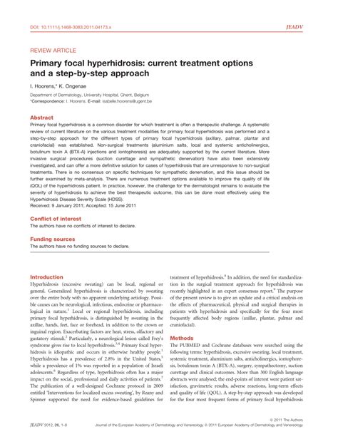 Pdf Primary Focal Hyperhidrosis Current Treatment Options And A Step