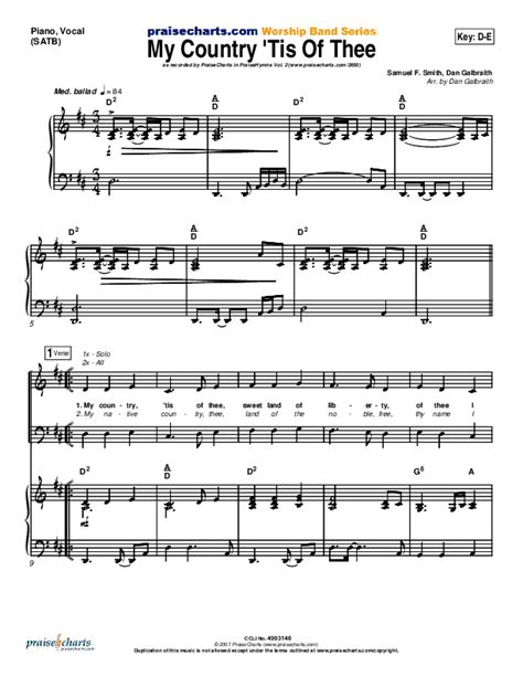 My Country Tis Of Thee Sheet Music PDF PraiseCharts Band Arr Daniel