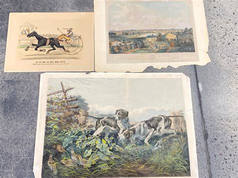 Lot 3pc Currier And Ives Hand Colored Lithographs