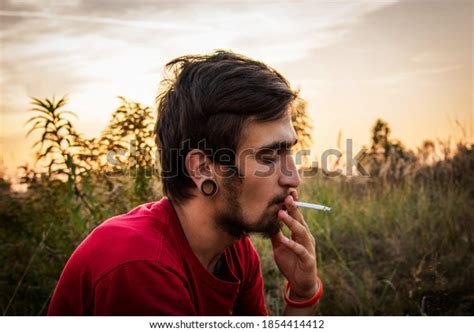 Close Informal Teen Boy Smoking Cigarette Stock Photo 1854414412
