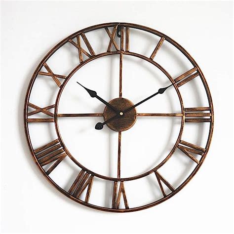 European Round Wrought Iron Metal Skeleton Retro Creative Wall Clock