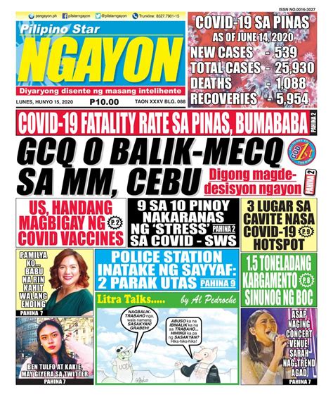 Pilipino Star Ngayon June 15 2020 Newspaper Get Your Digital