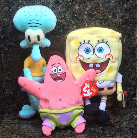 Ty Beanie Babies Set Of Spongebob Characters Squidward Plankton