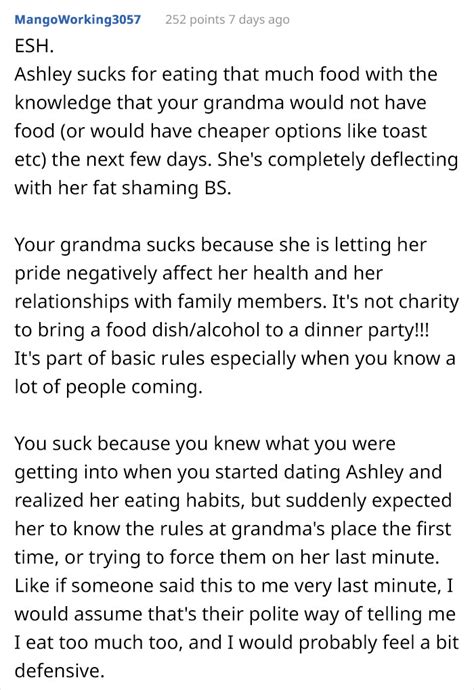 Guy Asks His Girlfriend Not To Eat So Much At His Grandmas House Asks If Hes In The Wrong