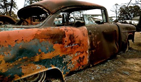 Vintage vehicles scorched in wildfires