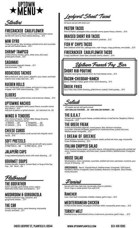 Uptown Food Menu – Uptown Plainfield