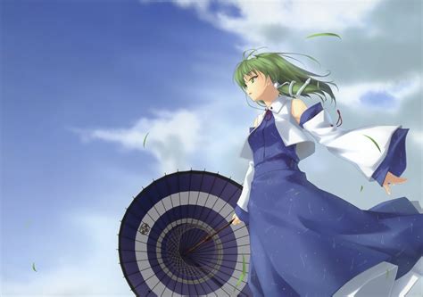 Green Hair Bangs Miko Touhou Anime Girls Video Games Kochiya