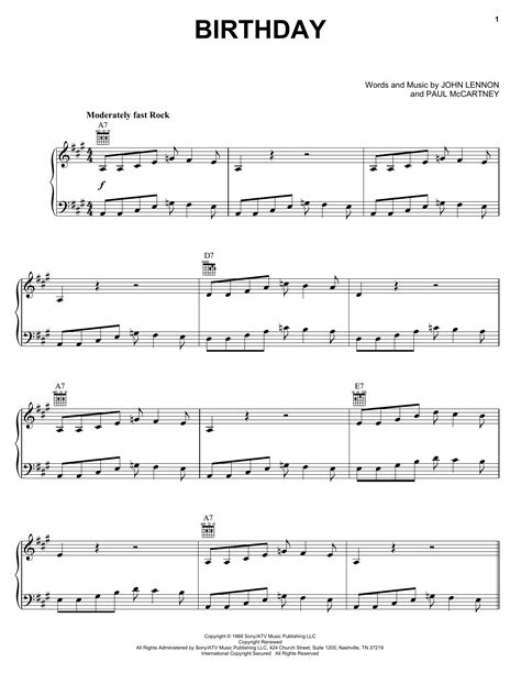 Birthday Sheet Music By The Beatles Piano Vocal And Guitar Right Hand