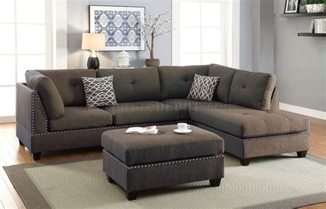 F6975 Sectional Sofa In Linen Like Fabric By Boss W Ottoman
