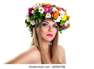Sensual Naked Woman Wearing Flower Wreath Stock Photo 183045788