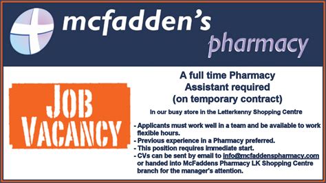 JOB VACANCY: DONEGAL PHARMACY SEEKING TO RECRUIT FULL-TIME ASSISTANT ...