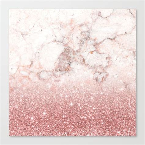 Elegant Faux Rose Gold Glitter White Marble Ombre Canvas Print By Stay