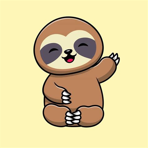 Cute Sloth Waving Hand Cartoon Vector Icon Illustration Animal Icon