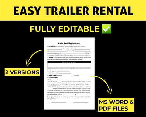 Trailer Rental Agreement Template Printable Pdf Lease Etsy
