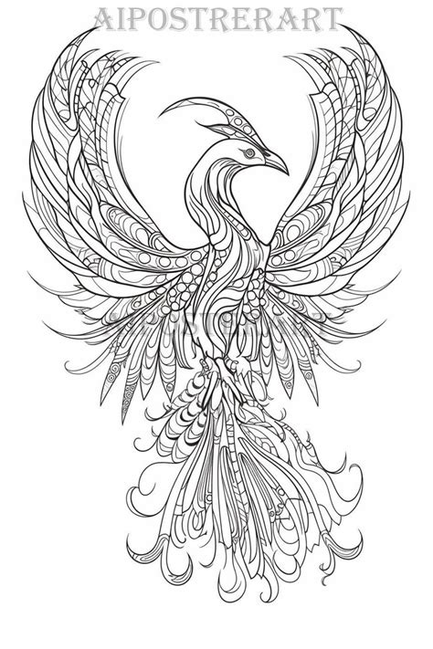 Phoenix Coloring Sheet For Adults Printable Coloring Page Etsy