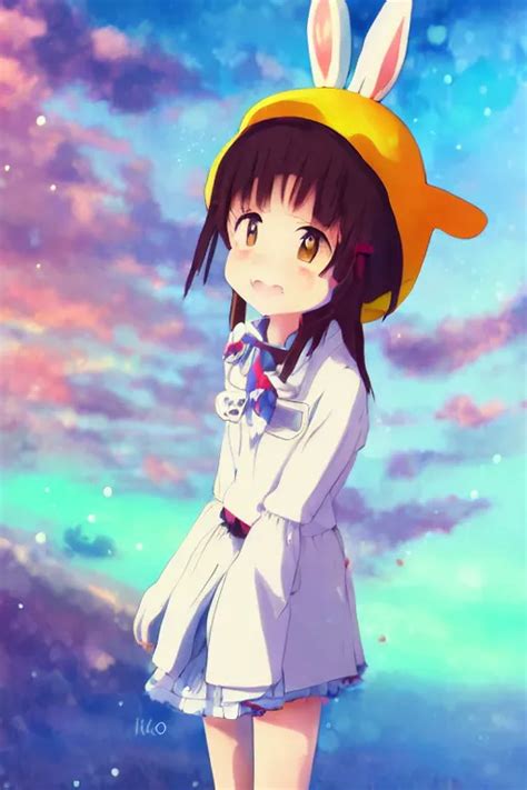 Poster Of Tonemapped Smiling Anime Girl With Bunny Hat Stable