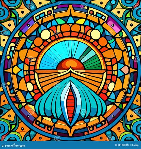 Radiant Serenity: a Colorful Mandala Embracing Celestial Harmony Stock