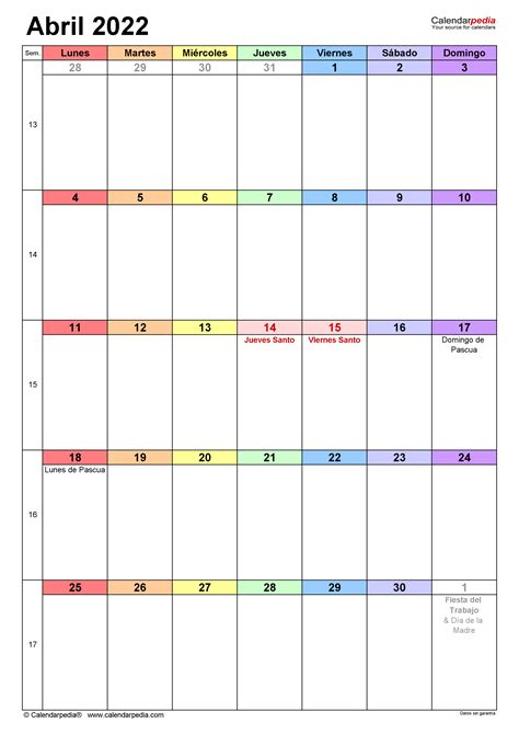 Calendario Abril 2022 En Word Excel Y Pdf Calendarpedia