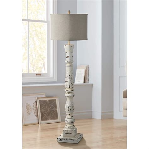 The sleek lines of the lamp gives off this really cool contemporary vibe, which offers a pleasant ambiance; Anna Cottage Farmhouse Distressed White Column Floor Lamp ...