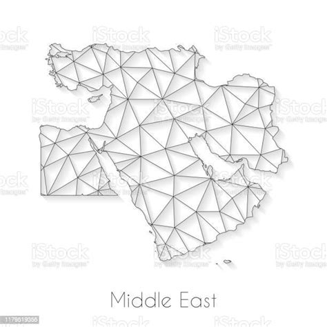 Middle East Map Connection Network Mesh On White Background Stock