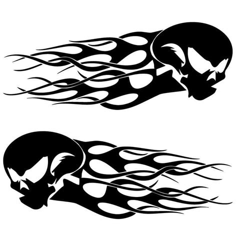 Set Of 2 Harley Davidson Logo Skull Flames Decals Speed