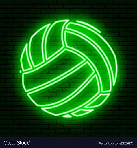 Sign A Volleyball Ball Neon Sign On A Brick Vector Image