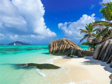 Seychelles Country In East Africa Blue Water Tropical Sand Beach