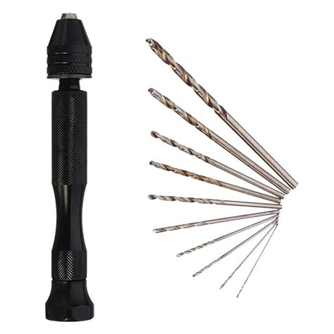 Aluminum Micro Hand Drill Keyless Chuck10pcs Hss Twist Drill Bit