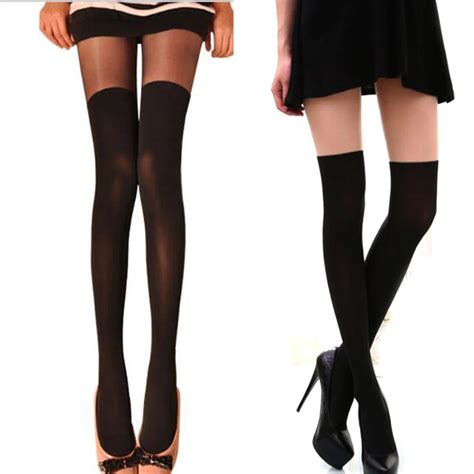 buy fashion pretty style women over the knee tattoo tights black mixed colors