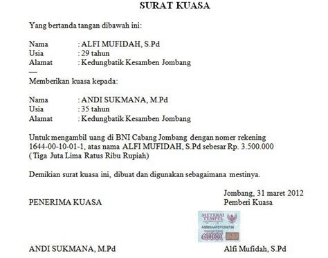 Contoh Surat Kuasa Pengambilan Str Rekam Medis