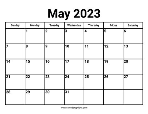 May 2023 Calendars Calendar Options
