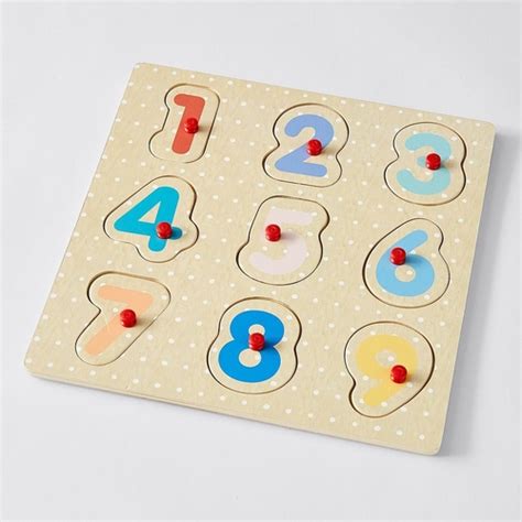 Wooden Peg Puzzle Toddlers Number Jigsaw Toys Educational Raised Puzzle