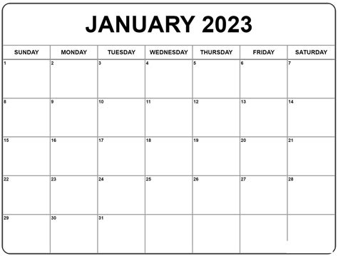 January 2023 Calendar Template Calendar Dream