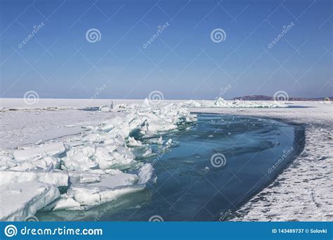 Crack In The Ice Of Lake Baikal Eastern Siberia Stock Image Image Of