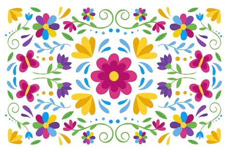 Colorful Mexican Background With Flowers Free Vector