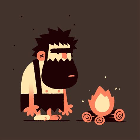 Caveman Fire Illustration T Shirt Teepublic