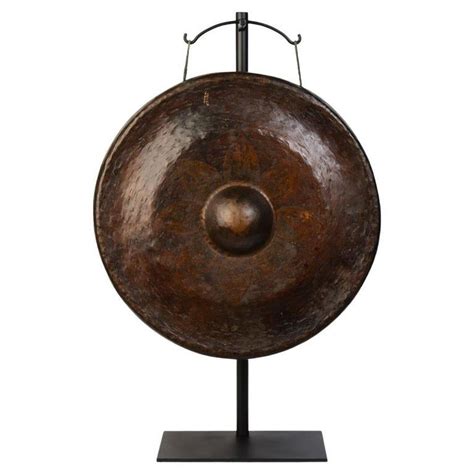 19th Century Antique Laos Bronze Gong With Stand In 2022 Gong
