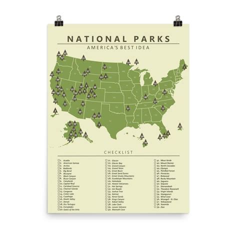 National Park Checklist Map Poster Updated All 63 National Parks