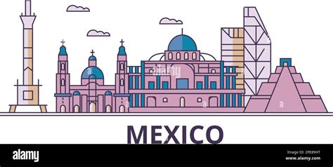 Mexico Mexico City Tourism Landmarks Vector City Travel Illustration