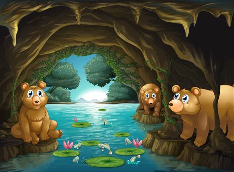 Three Bears Living In The Cave 434282 Vector Art At Vecteezy