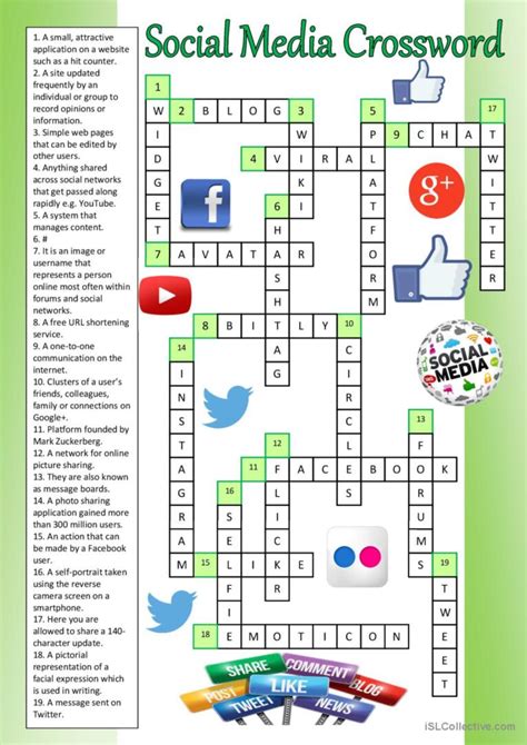 Social Media Crossword Key English Esl Worksheets Pdf And Doc