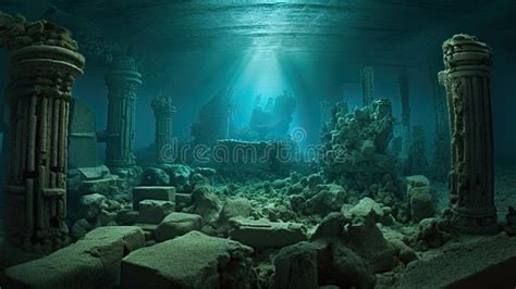 Underwater Ocean Ruins Lost City Of Atlantis Crumbling Deep Sea