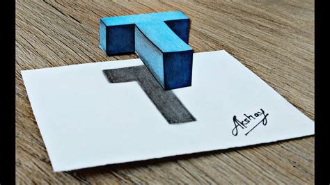 How to draw 3s hole illusion letter a shape with lines. How To Draw 3d Floating Letter "T" - 3d Trick Art On Paper ...