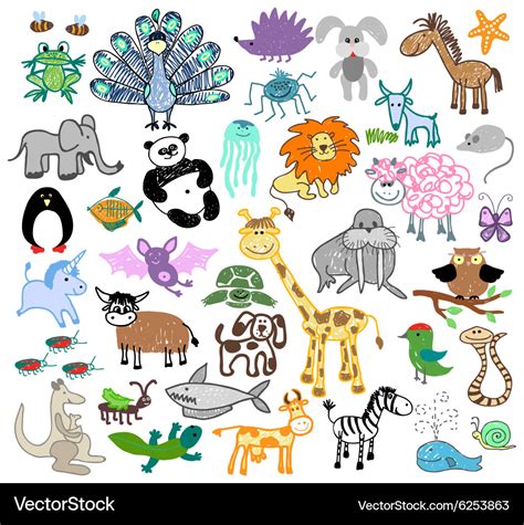 Children Drawing Doodle Animals Royalty Free Vector Image