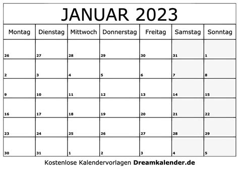 Kalender Januar 2023 Als Pdf Vorlagen