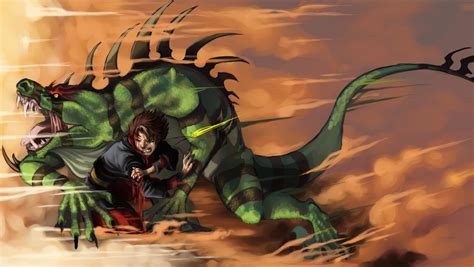 Use a pencil and draw a stick figure. The struggle of the boy with the green dragon wallpapers and images - wallpapers, pictures, photos