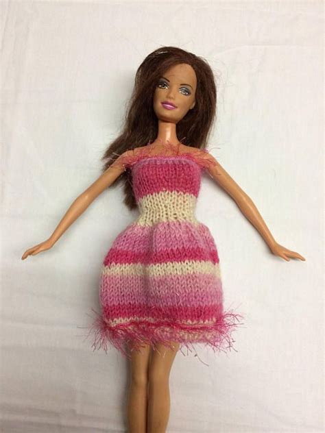 Pink Striped Sundress For Barbie Ooak Hand Knit Dress For Etsy Uk