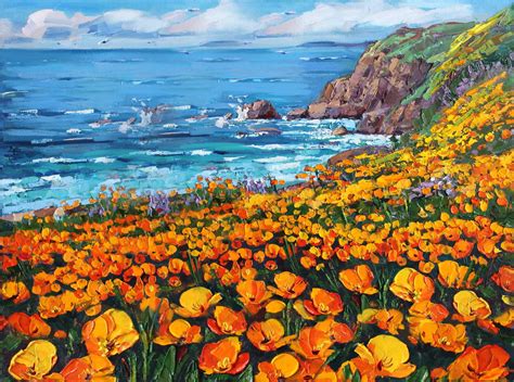 California Poppy Painting Landscape Original Art Impressionist Etsy