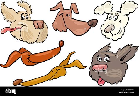 Cartoon Illustration Von Verschiedenen Glückliche Hunde Oder Welpen Köpfe Sammlungssatz